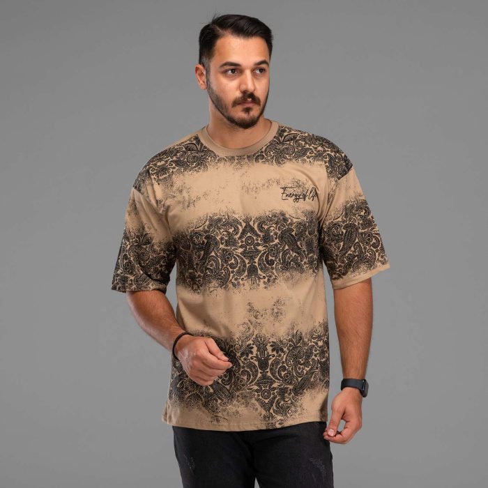 تیشرت لانگ لش پسرانه رنگ کرم طرحدار جدید