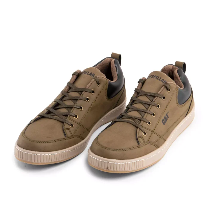 کفش چرم تخت صاف قهوه ای مردانه برند Cat