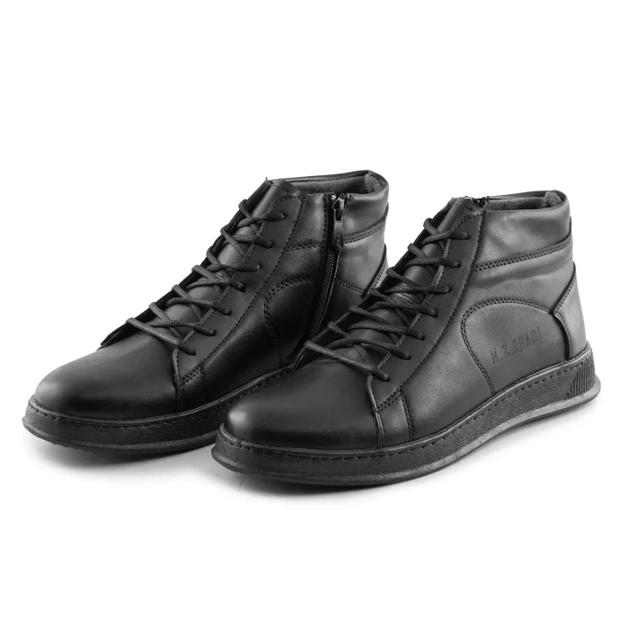 کفش نیم بوت چرم مشکی مردانه Black کژوال تخت صاف