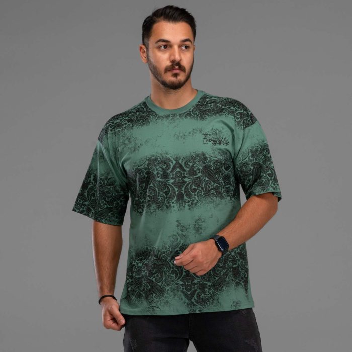 تیشرت لانگ لش مردانه رنگ سبز مدل طرحدار