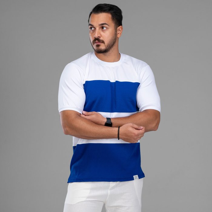 تیشرت آبی رینگری مردانه آستین کوتاه سفید آبی