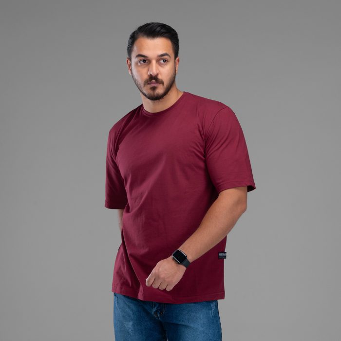 تیشرت لانگ مردانه زرشکی مدل بیسیک ساده