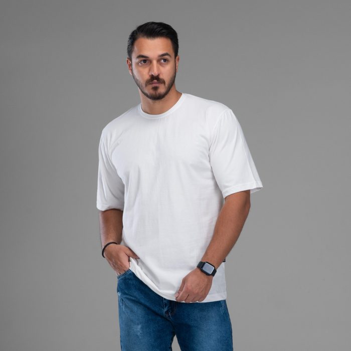 تیشرت یقه گرد آستین کوتاه سفید مردانه بیسیک