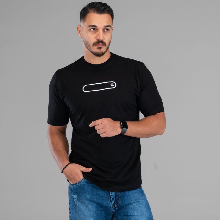 تیشرت مشکی مردانه مدل آستین کوتاه طرح جستجو