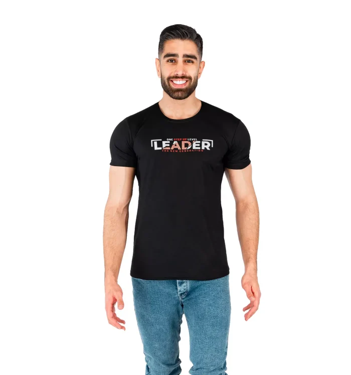 تیشرت آستین کوتاه مردانه مشکی طرح Leader