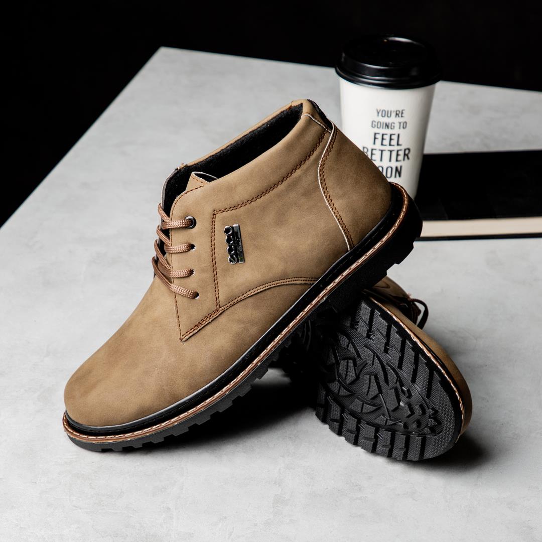 کفش نیم بوت چرم مردانه رنگ قهوه ای شتری کلاسیک - Image 2