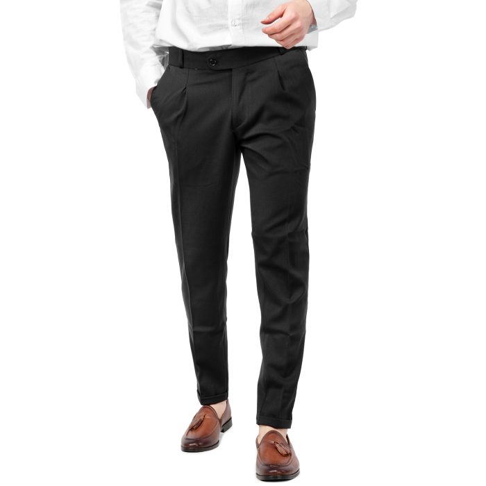 شلوار پارچه ای جگوار مردانه رنگ مشکی مدل پیلی دار