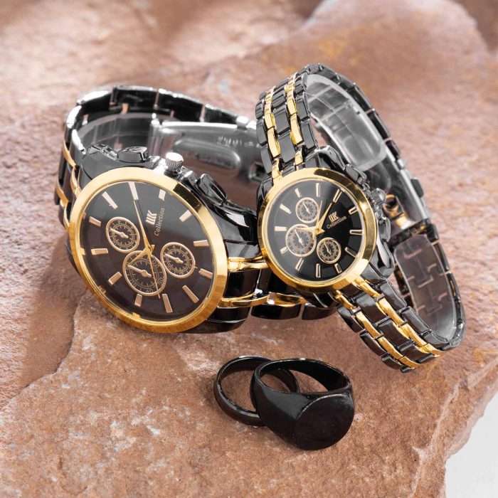 ست ساعت مردانه و زنانه IIK Collection مشکی طلایی