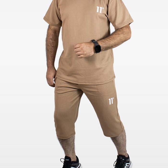 ست رکابی شلوارک مردانه 11 درجه رنگ کرم