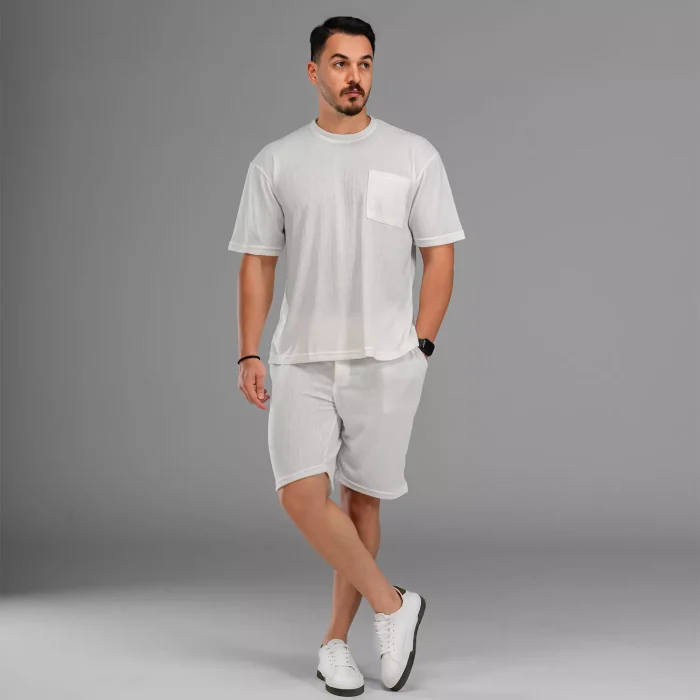 ست رکابی شلوارک مردانه مراکشی جیبدار سفید