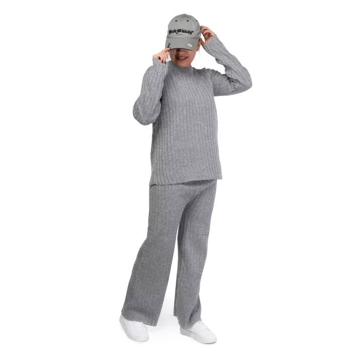 ست بلوز بافت با شلوار بگی بافتنی دخترانه طوسی