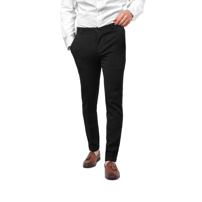 شلوار پارچه ای مام فیت مشکی مردانه جنس جگوار