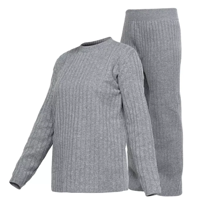 ست بلوز بافت با شلوار بگی بافتنی دخترانه طوسی