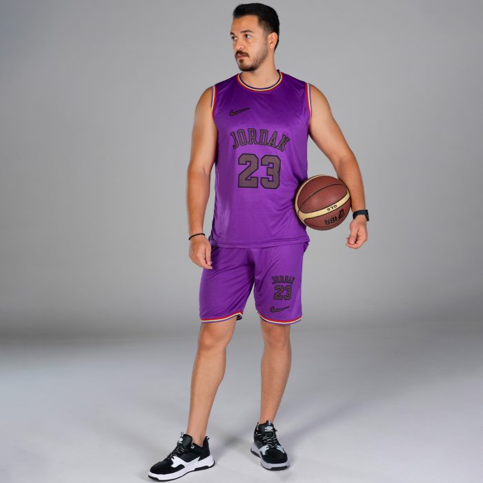 ست رکابی شلوارک مردانه بنفش طرح Jordan 23