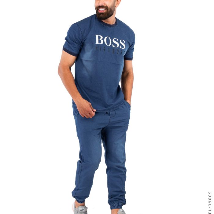 ست تیشرت شلوار اسلش مردانه جنس جین کاغذی Boss