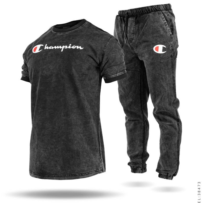 ست تیشرت شلوار اسلش مردانه جین سنگ شور ذغالی