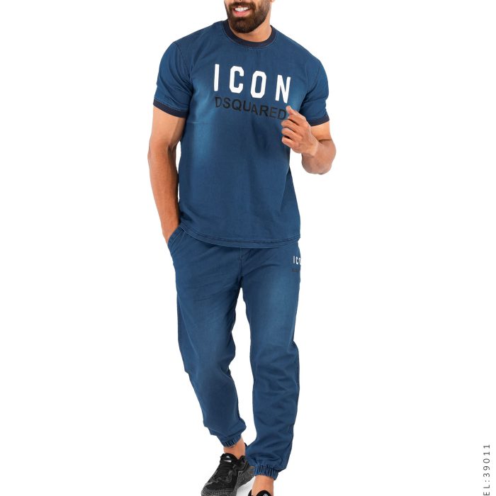 ست تیشرت شلوار اسلش مردانه سرمه ای Icon