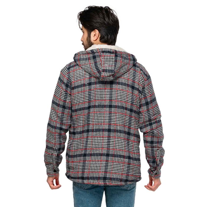 سوئیشرت چهارخانه خاکستری کلاهدار داخل پشمی مردانه