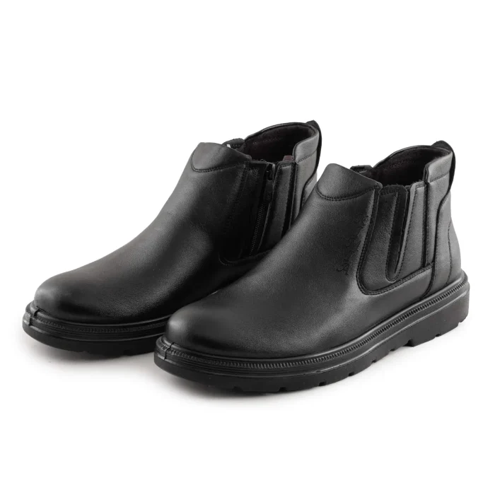 کفش نیم بوت چرم مشکی مردانه بغل زیپی ( بدون بند )