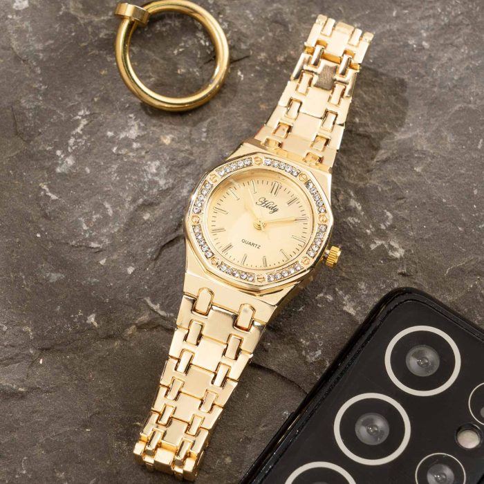 ساعت مچی زنانه Hidy طلایی نگین دار کلاسیک