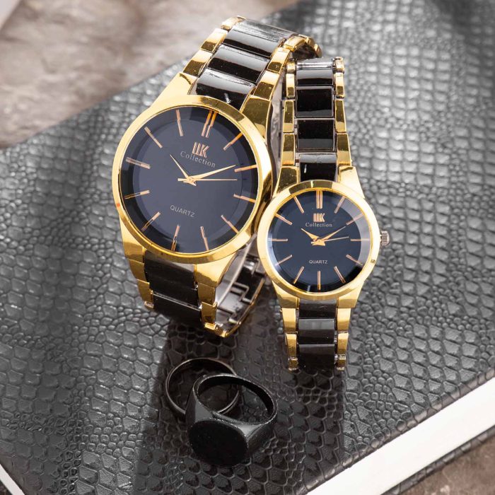 ست ساعت مچی مردانه زنانه IIK Collection مشکی طلایی