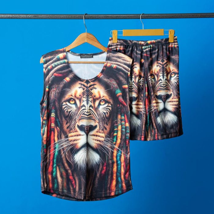 ست کاور رکابی شلوارک مردانه طرح Lion Africa