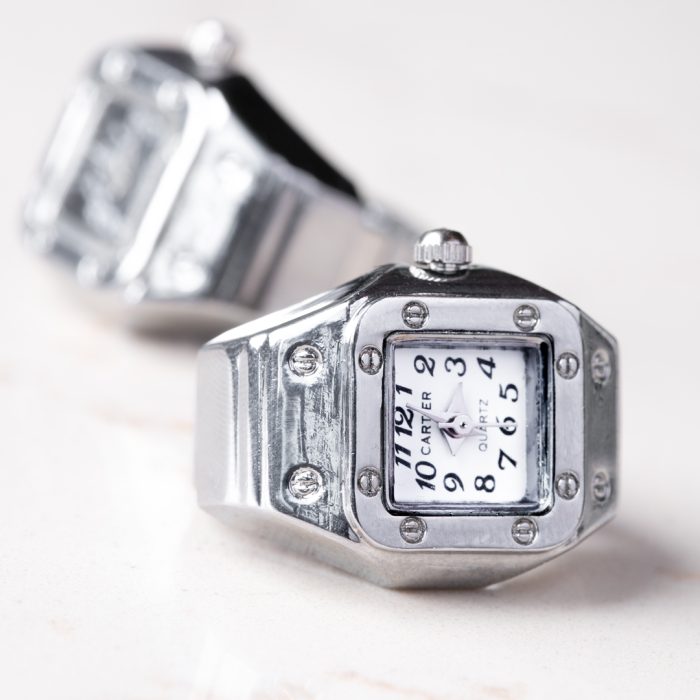انگشتر ساعت دار مردانه مدل Cartier نقره ای سفید - Image 3