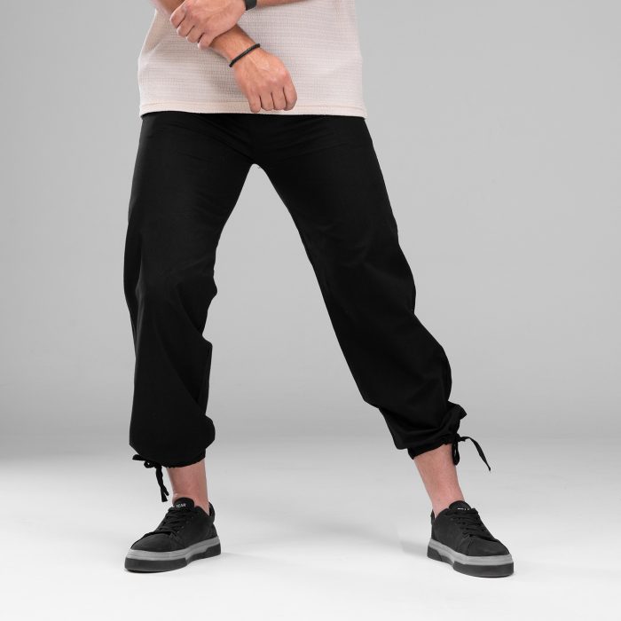 شلوار نیم بگ مردانه رنگ مشکی جنس لینن کمرکش