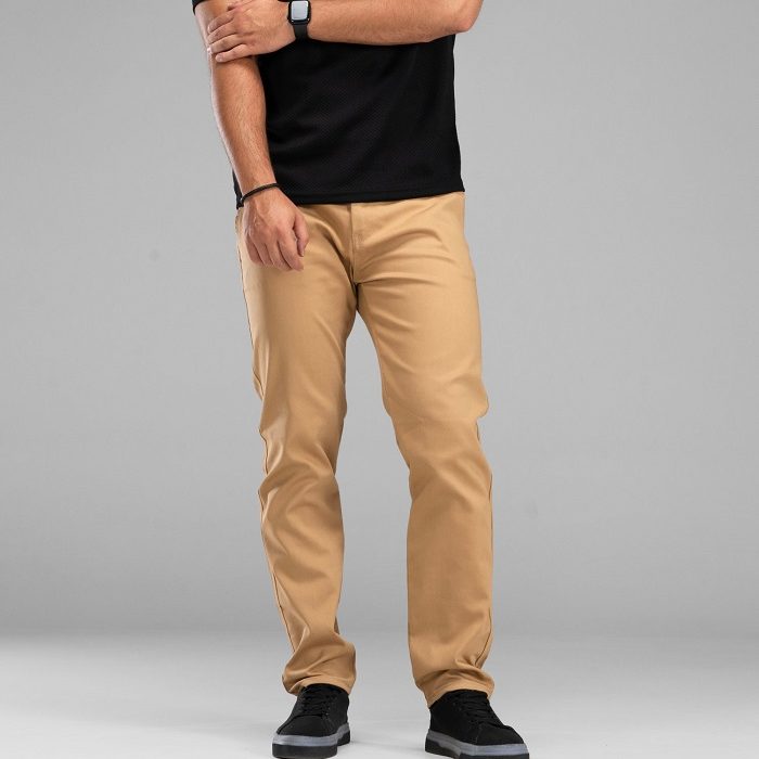 شلوار کتان کلاسیک مردانه رنگ کرم ساده جیب کراس