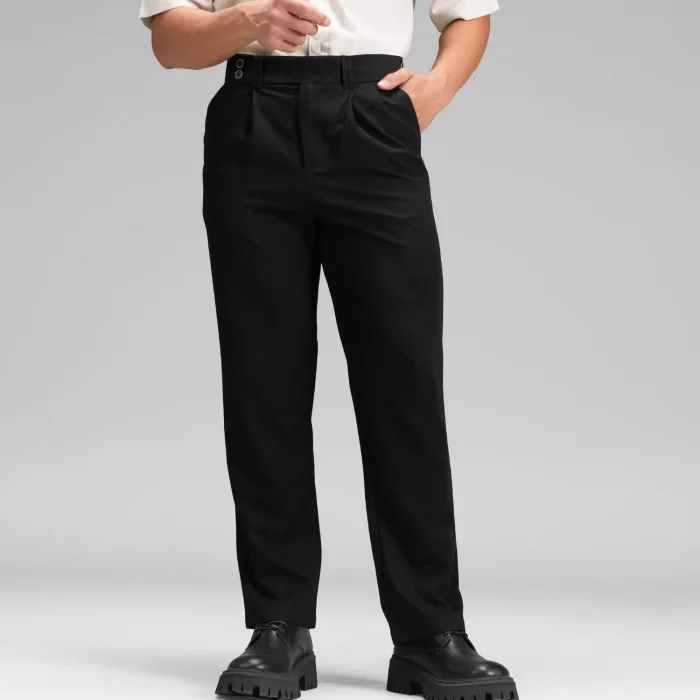 شلوار پارچه ای کلاسیک مردانه رنگ مشکی مدل پیله دار