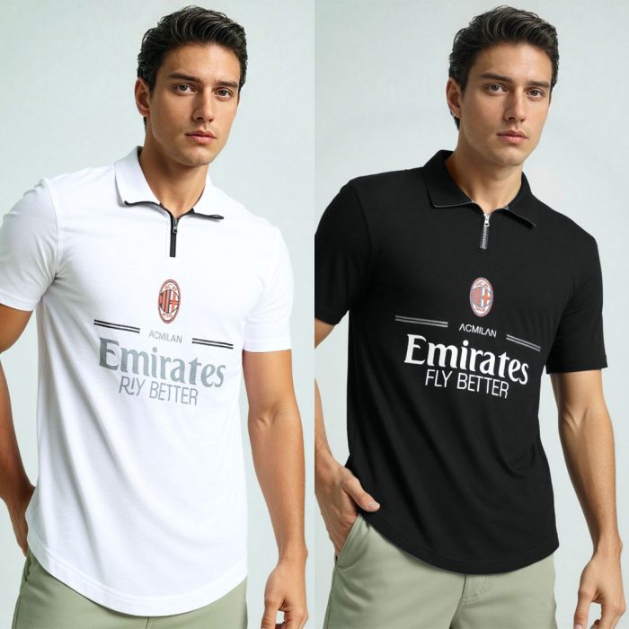 کیت باشگاه تیشرت نیم زیپ یقه دار آث میلان AC MILAN