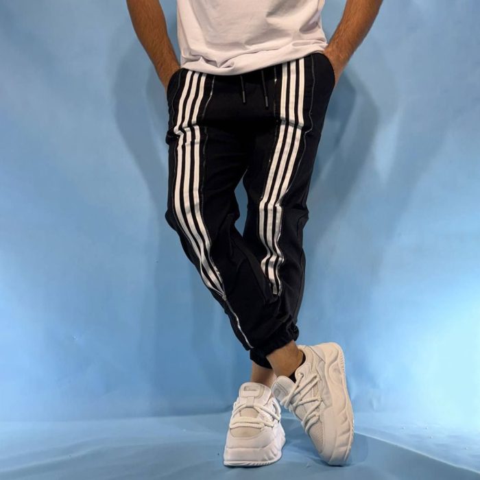شلوار اسلش مردانه کتان کرم مشکی Adidas - Image 5