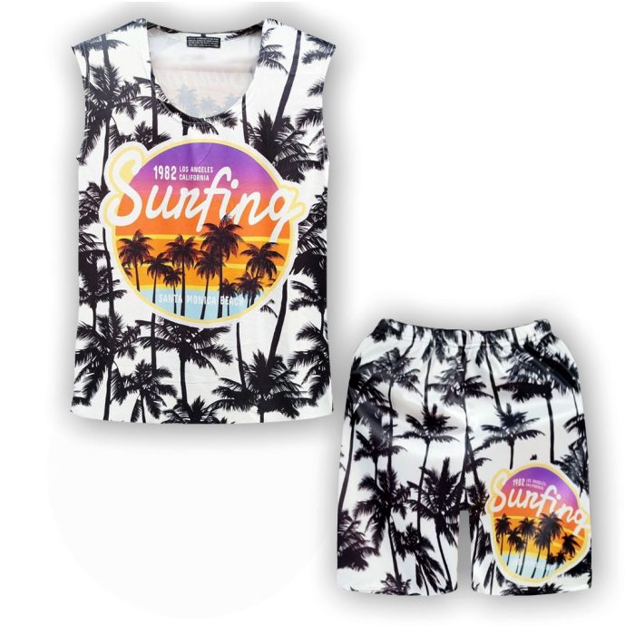 ست کاور شلوارک مردانه مدل هاوایی نخل