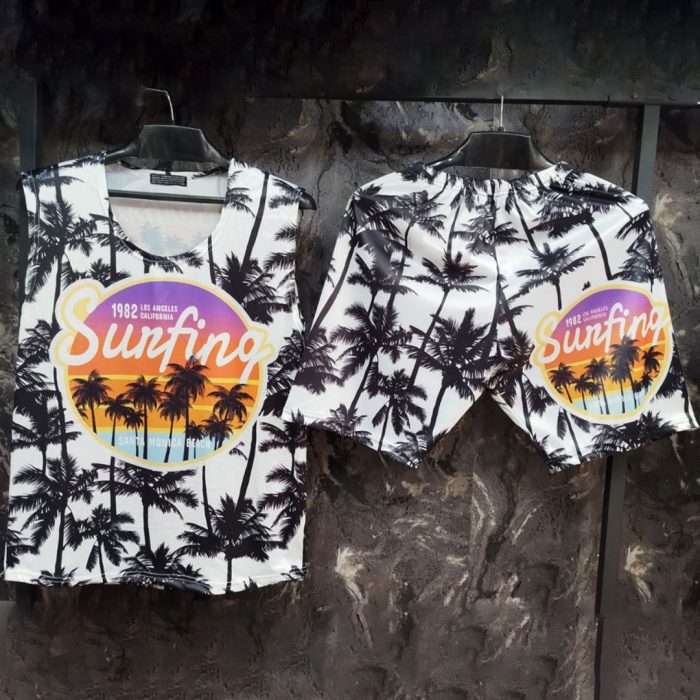 ست کاور شلوارک مردانه مدل هاوایی نخل