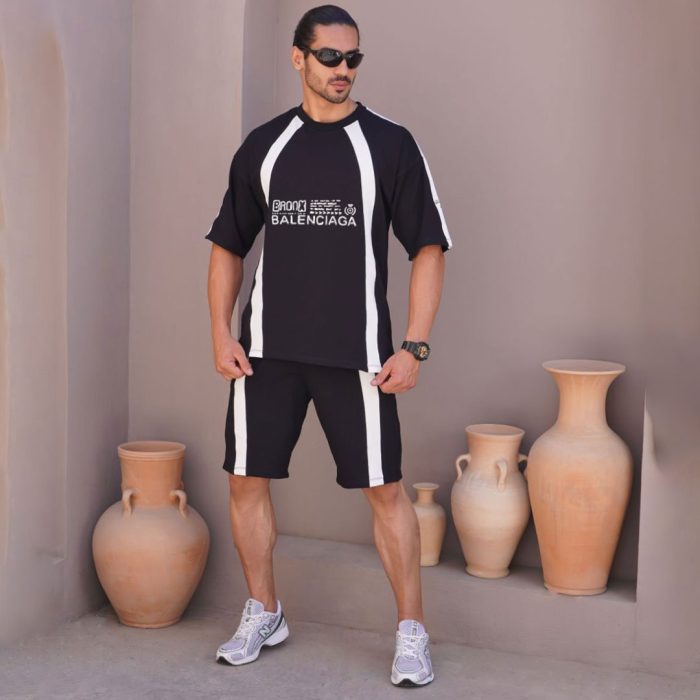ست تیشرت شلوارک مردانه رنگ مشکی Balenciaga