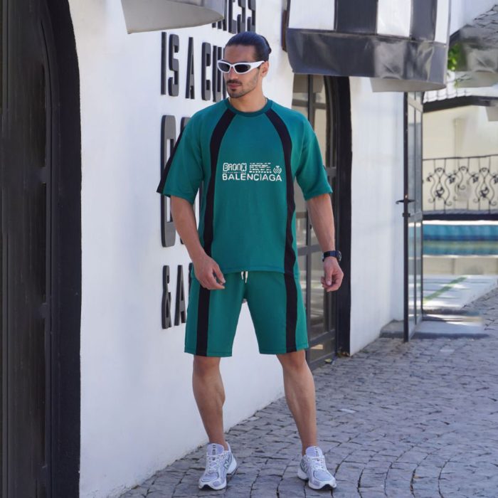 ست تیشرت شلوارک مردانه رنگ سبز مدل Balenciaga