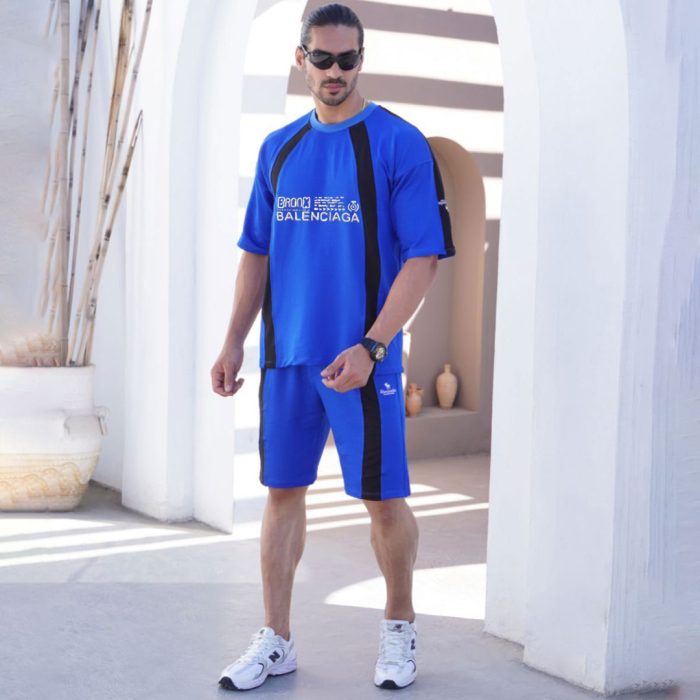 ست تیشرت شلوارک مردانه آبی کاربنی Balenciaga