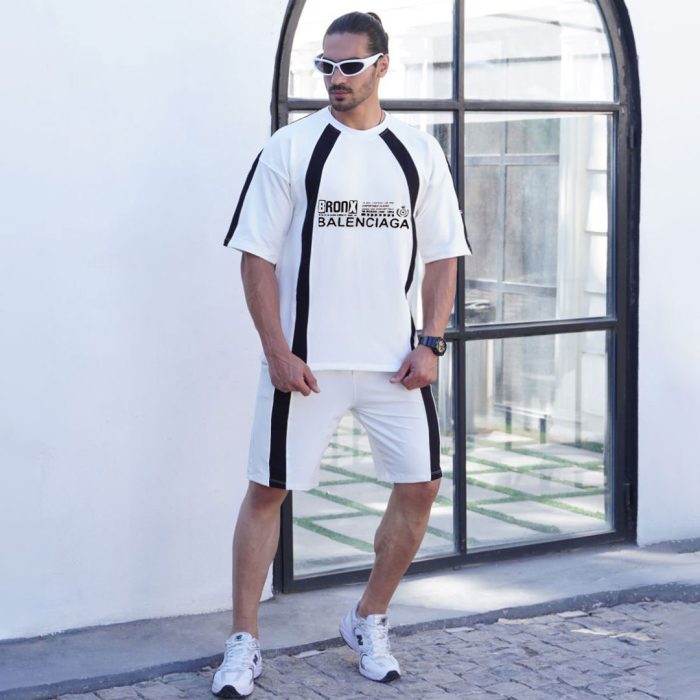 ست تیشرت شلوارک مردانه رنگ سفید مدل Balenciaga