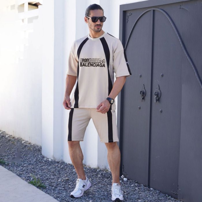 ست تیشرت شلوارک مردانه رنگ کرم Balenciaga