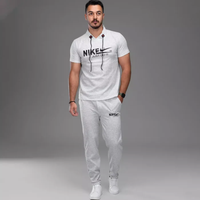 ست تیشرت طوسی ملانژ با شلوار اسلش مردانه Nike