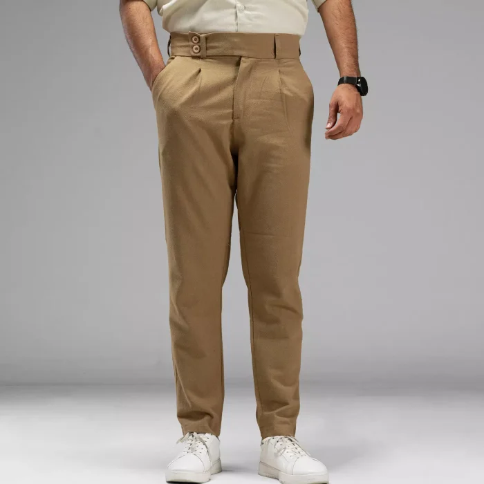 شلوار لینن پیلی دار دمپادوبل مردانه کرم Classic