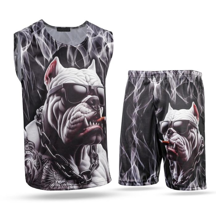 ست رکابی شلوارک مردانه طرح سگ عینکی