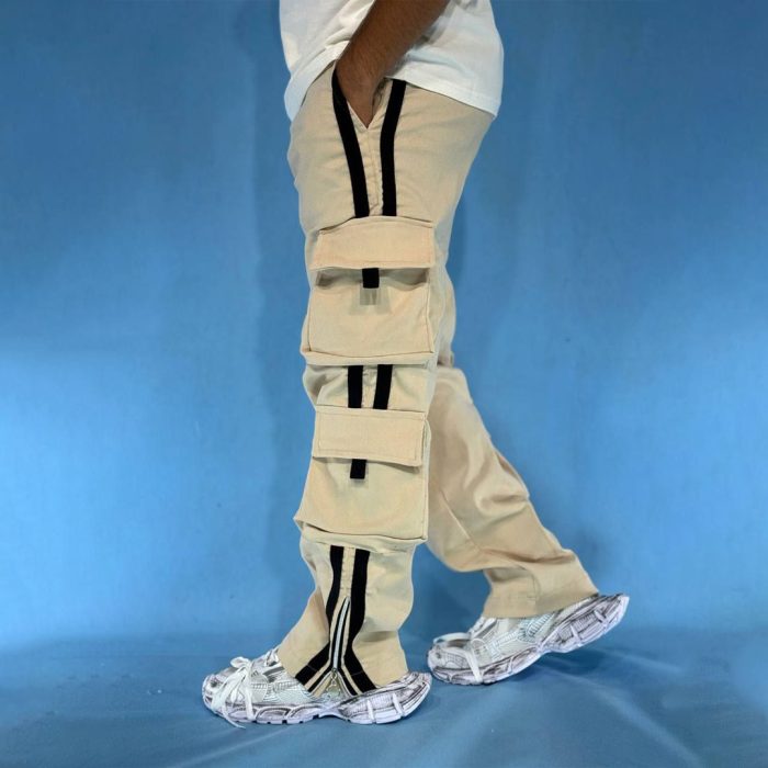 شلوار کتان مردانه بگ 4 جیب بغل نوار ( کرم مشکی و سبز )