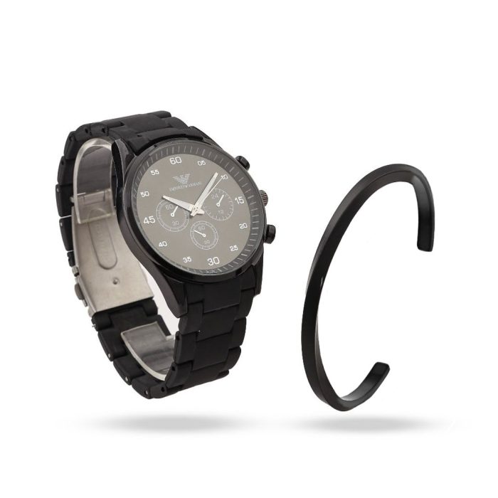 ست ساعت دستبند بنگل ( خلخال ) مردانه مشکی Arman