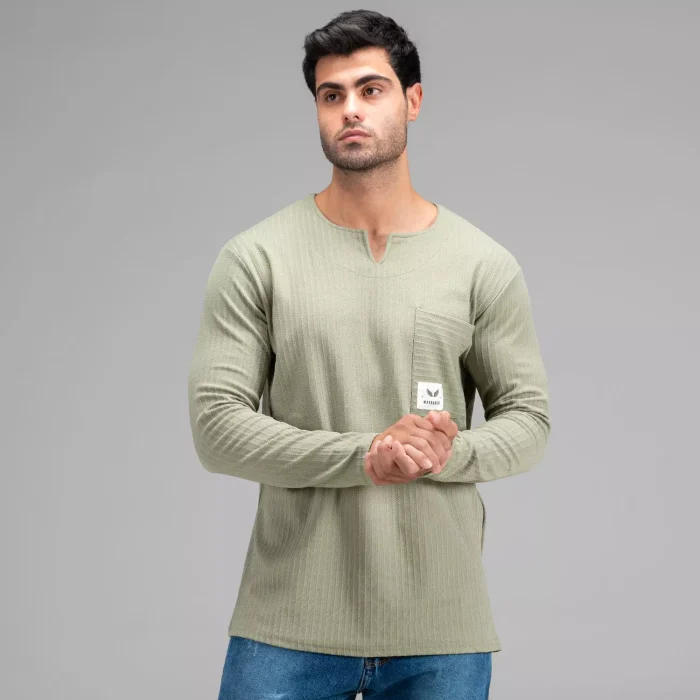 بلوز یقه دلبری جیب دار مراکشی ساده مردانه ( رنگ بندی )