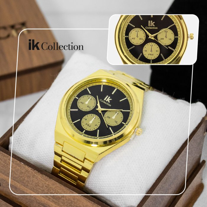 ساعت مچی مردانه استیل رنگ طلایی طرح 3 موتوره