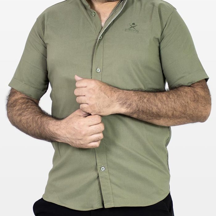 پیراهن آستین کوتاه سرمه ای مردانه مدل تک رنگ