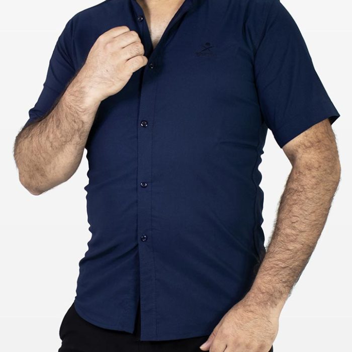 پیراهن آستین کوتاه سرمه ای مردانه مدل تک رنگ