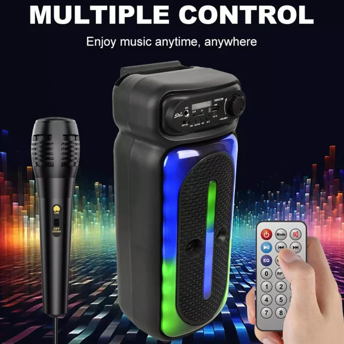 اسپیکر بلوتوثی میکرفون دار با نورپردازی و کنترل از راه دور