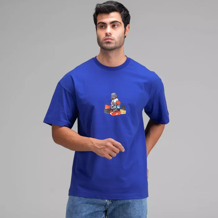 تیشرت لانگ چاپی رنگ مشکی و آبی کاربنی مردانه